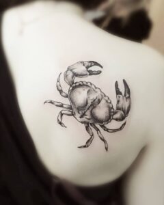 Cancer Crab Realistic Shoulder Blade Tattoo