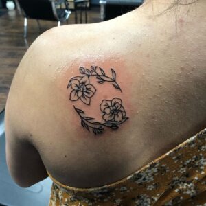 Cancer 69 Flower Shoulder Blade Tattoo
