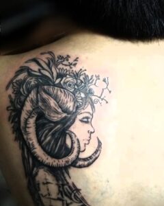 Aries Girl Shoulder Blade Tattoo