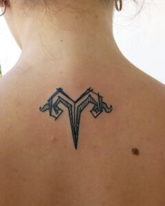 Aries Symbol Back of Neck Tattoo