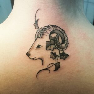 Aries Ram And Ivy Back of Neck Tattoo