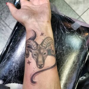 Aries Ram Grayscale Wrist Tattoo