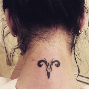 Aries Tribal Symbol Back of Neck Tattoo