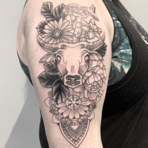 Taurus Bull Upper Arm Tattoo