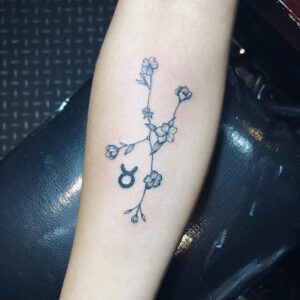 Zodiac Taurus Flower Constellation Forearm Tattoo
