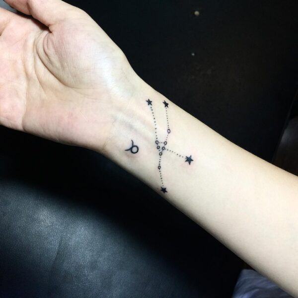 Hand poked Scorpius constellation tattoo on the ankle
