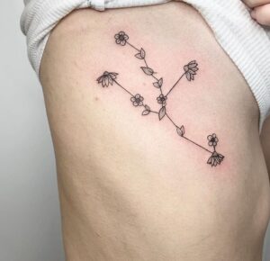 Taurus Floral Constellation Side Tattoo
