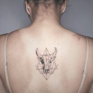 Taurus Geometric Bull Back Tattoo