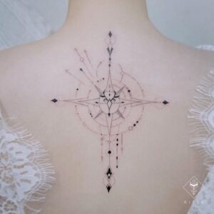 Geometric Taurus and Compass Back Tattoo