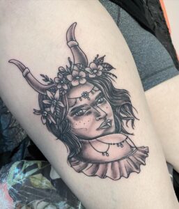 Taurus Fantasy Girl Thigh Tattoo