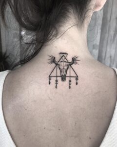 Taurus Bull Skull Back of Neck Tattoo
