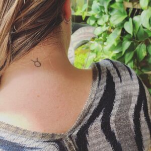 Mini Taurus Symbol Back of Neck Tattoo