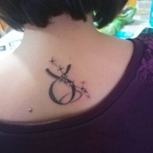 Taurus Symbol and Constellation Upper Back Tattoo