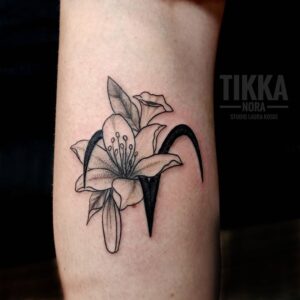 Aries Zodiac Sign and Flower Forearm Tattoo