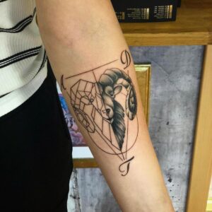 Aries Illustrative and Geometric Forearm Tattoo