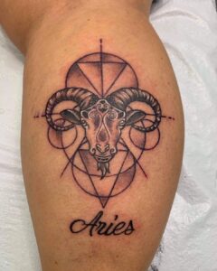 Aries Ram Geometric Ankle Tattoo