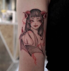 Aries Illustrative Girl Forearm Tattoo