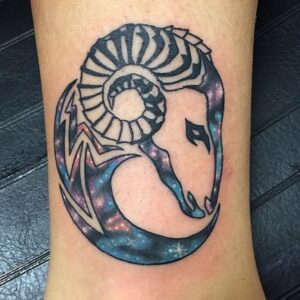 Aries Ram Galaxy Ankle Tattoo