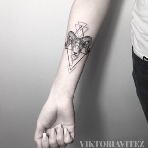 Aries Ram Geometric Forearm Tattoo