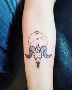 Aries Skull and Constellation Forearm Tattoo