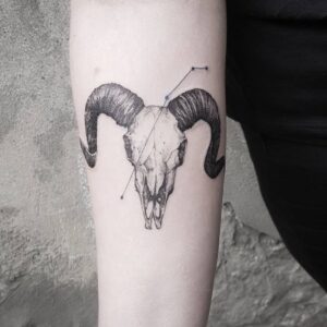 Aries Skull and Constellation Forearm Tattoo