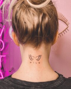 Wild Angel Wings Back of Neck Tattoo