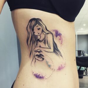Aquarius Watercolor Waterbearer Side Tattoo