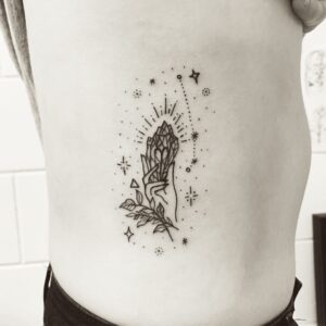Aries Jewel and Constellation Side Tattoo