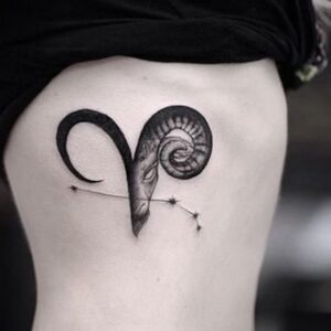 Aries Symbol and Ram Side Tattoo