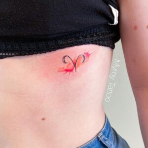 Aries Symbol on Watercolor Side Tattoo