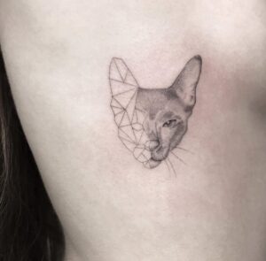 Geometric Cat Face Side Tattoo