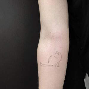 Fine Line Cat Forearm Tattoo