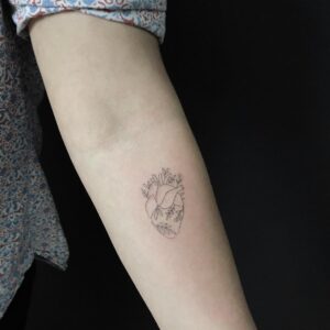 Anatomical Heart And Vine Forearm Tattoo
