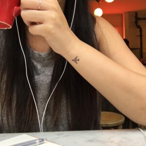 Mini Airplane Outline Wrist Tattoo