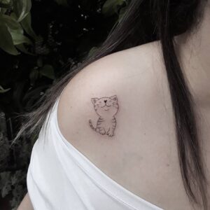 Striped Cat Collarbone Tattoo