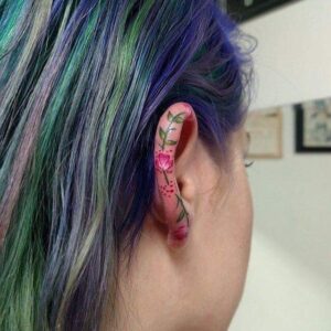 Floral and Vine Ear Helix Tattoo