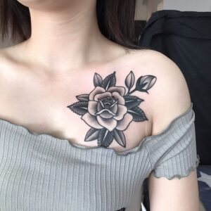 Large Camellia Flower Chest Tattoo