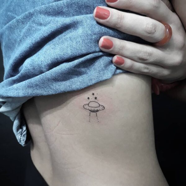 Flying Saucer and Stars Side Tattoo