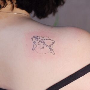 Map of the World Upper Back Tattoo