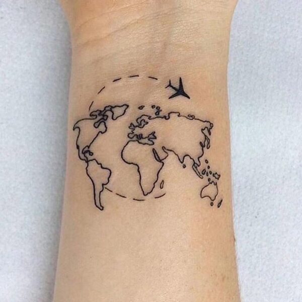 Map and Airplane Wrist Tattoo