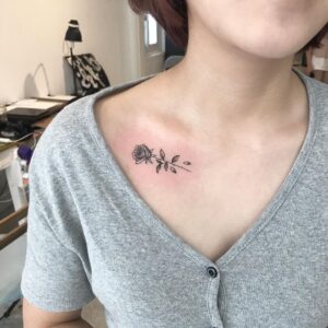 Illustrative Rose Collarbone Tattoo