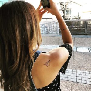 Paper Airplane Back of Shoulder Tattoo