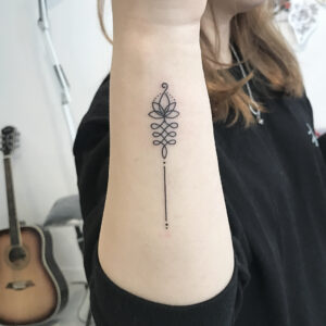 Unalome and Lotus Wrist Tattoo