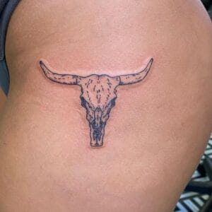 Taurus Skull Thigh Tattoo