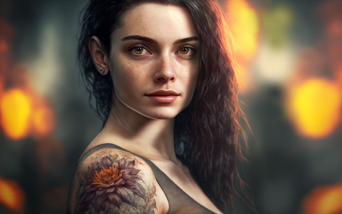 woman with rose tattoo on shoulder