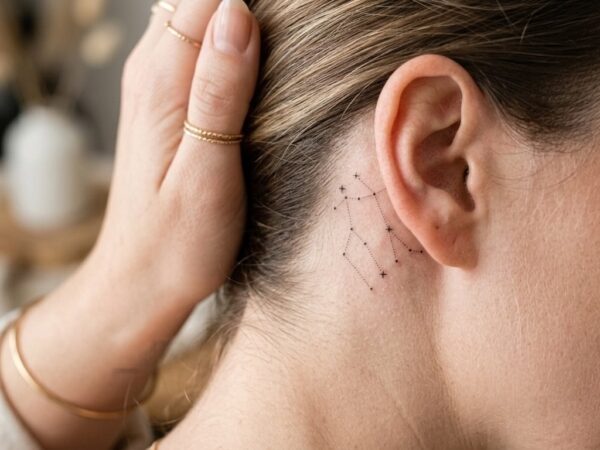 Gemini Constellation Behind the Ear Tattoo